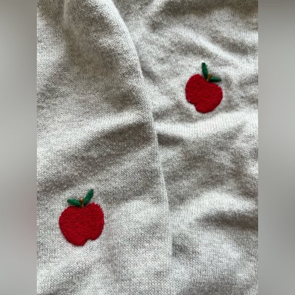 J.Crew Apples Teddie sweater Embroidered Apples gray Soft Sweater Pullover - Picture 7 of 11